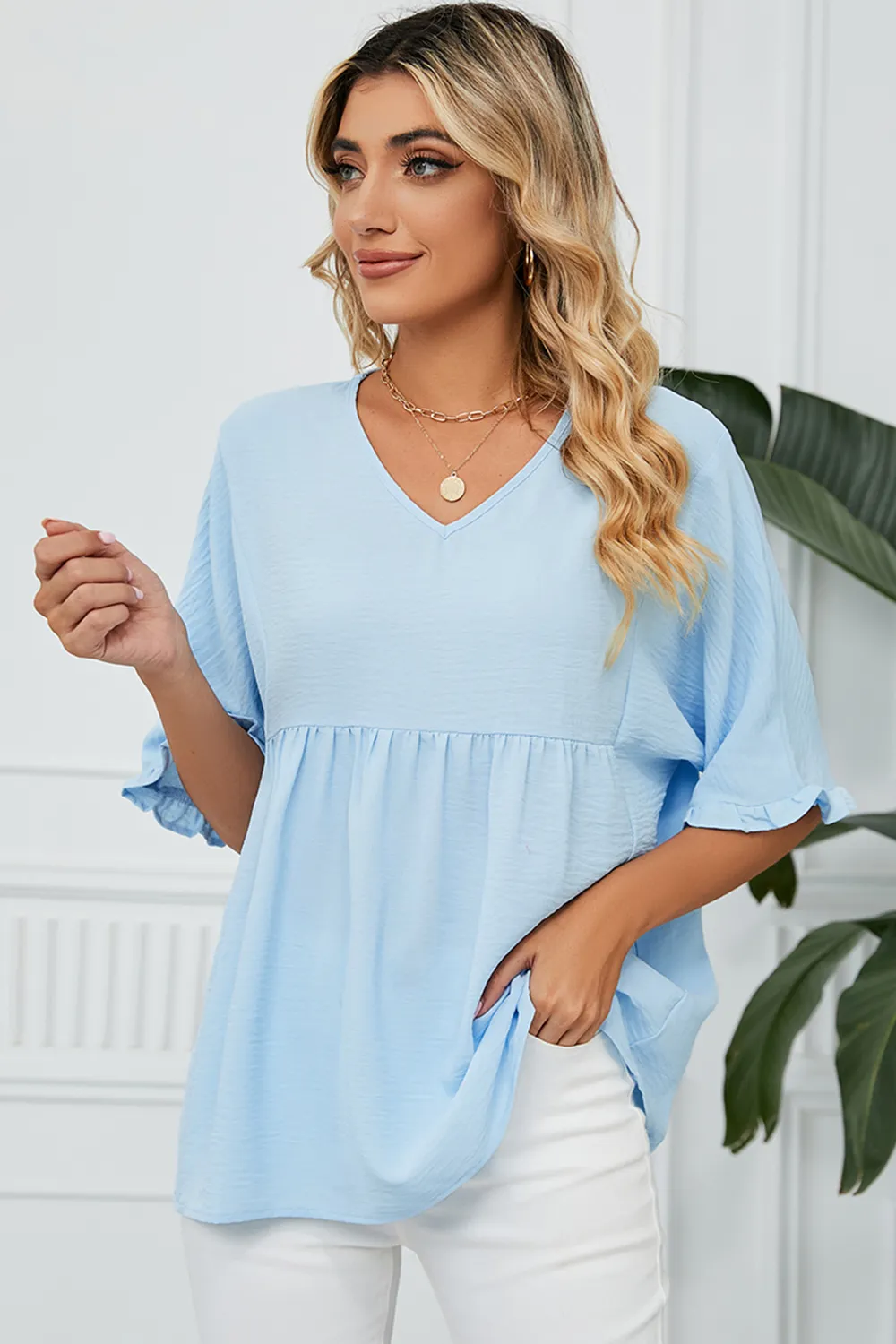 Peplum V-Neck Half Sleeve T-Shirt, image 5