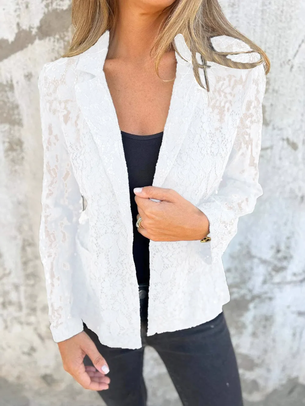 Full Size Lace Open-Front Blazer Plus Size, image 5
