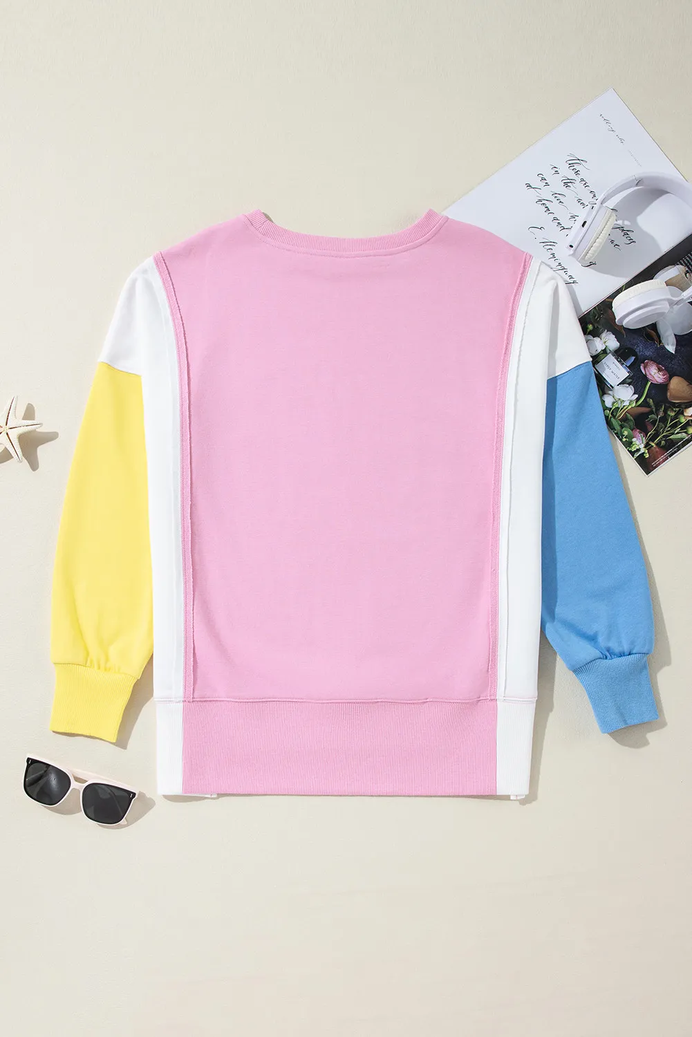 Slit Contrast Round Neck Long Sleeve Sweatshirt, image 4