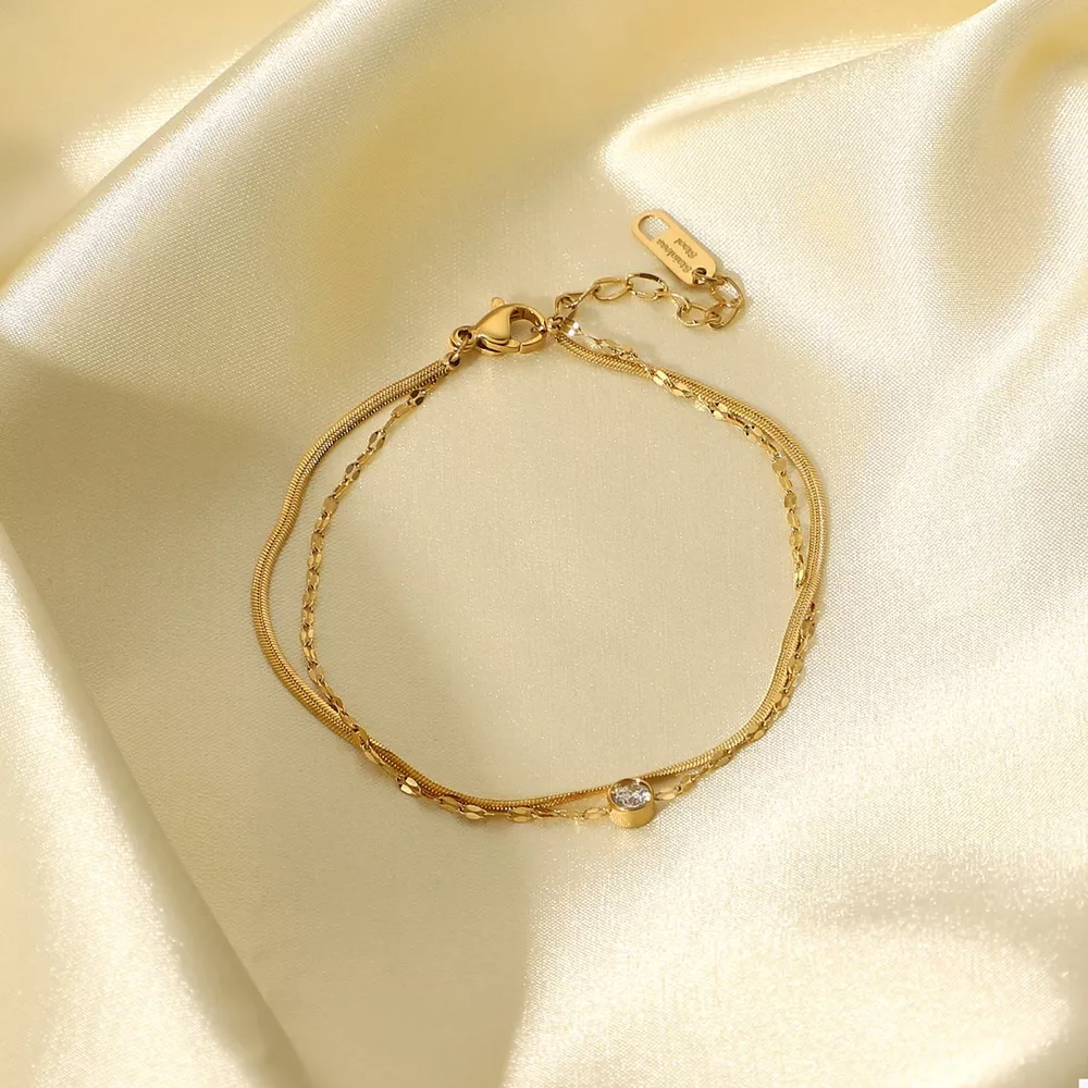 18K Gold-Plated Zircon Double Layered Bracelet, image 6