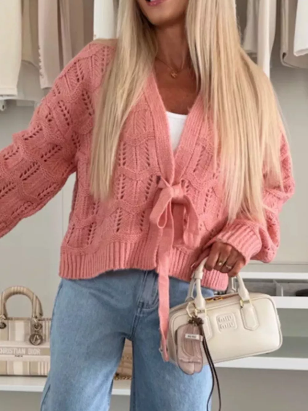 Tie-Front Openwork Cardigan, image 12