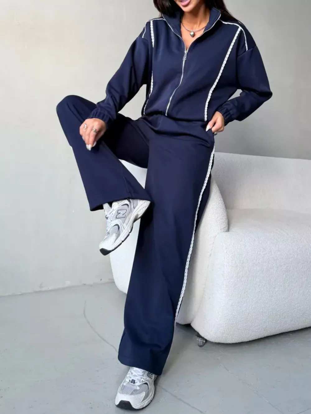Zip-Up Jacket and Wide-Leg Pants Set, image 11
