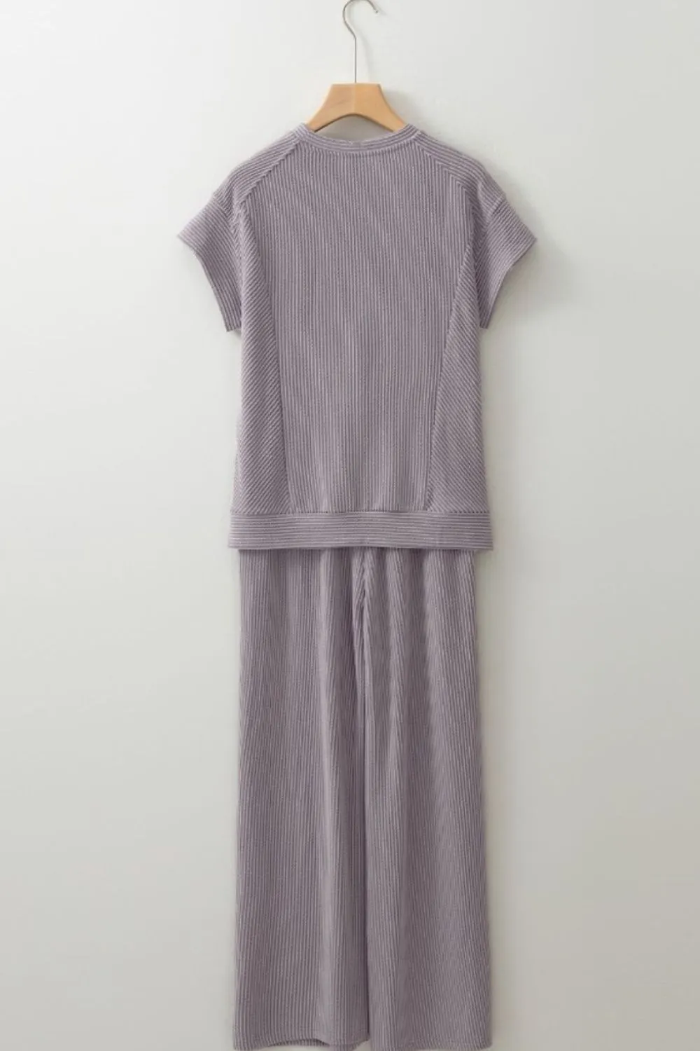 Corded Knit Short Sleeve T-Shirt and Wide Leg Pants Set, image 6