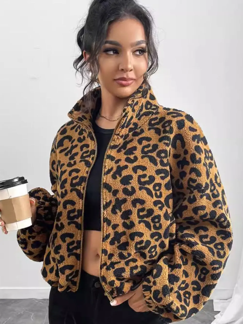 Leopard Zip Up Long Sleeve Jacket, image 3