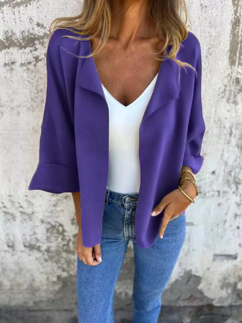 Full Size Open Front 3/4 Sleeve Casual Cardigan Plus Size, image 7