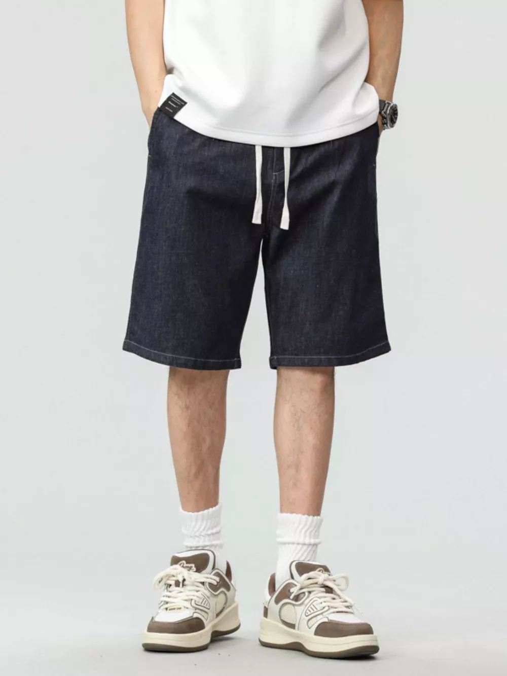Men's Plus Size Drawstring Denim Shorts, image 5