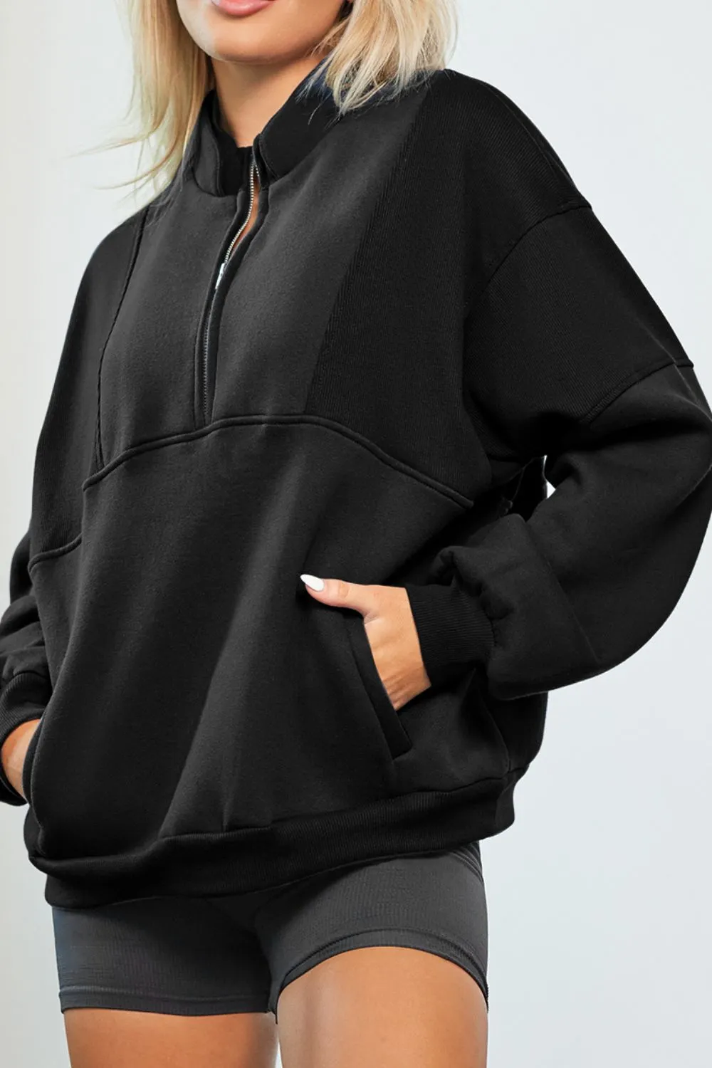 Half Zip Drop Shoulder Long Sleeve Sweatshirt, image 12