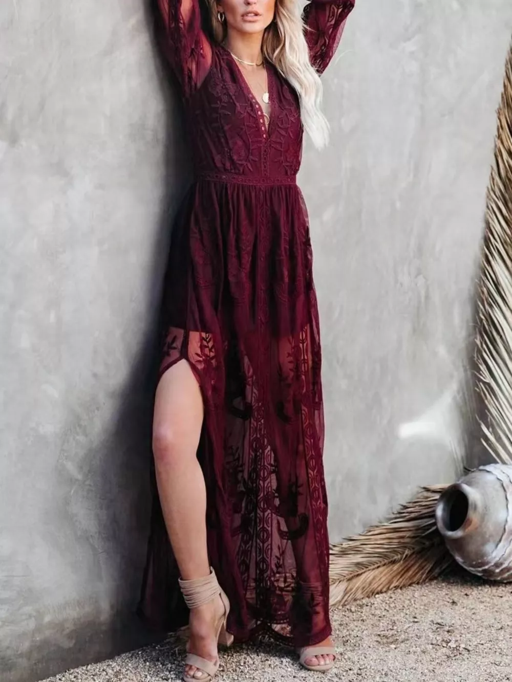 Floral Lace Slit Maxi Dress, image 20