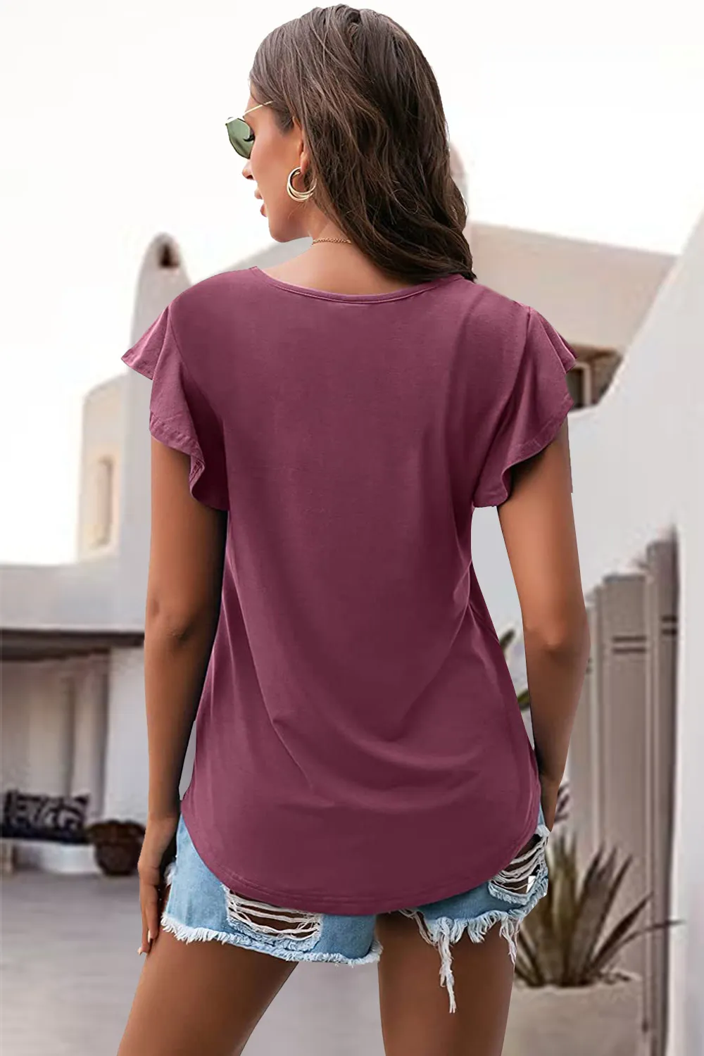 Ruffled Round Neck Cap Sleeve Blouse, image 17