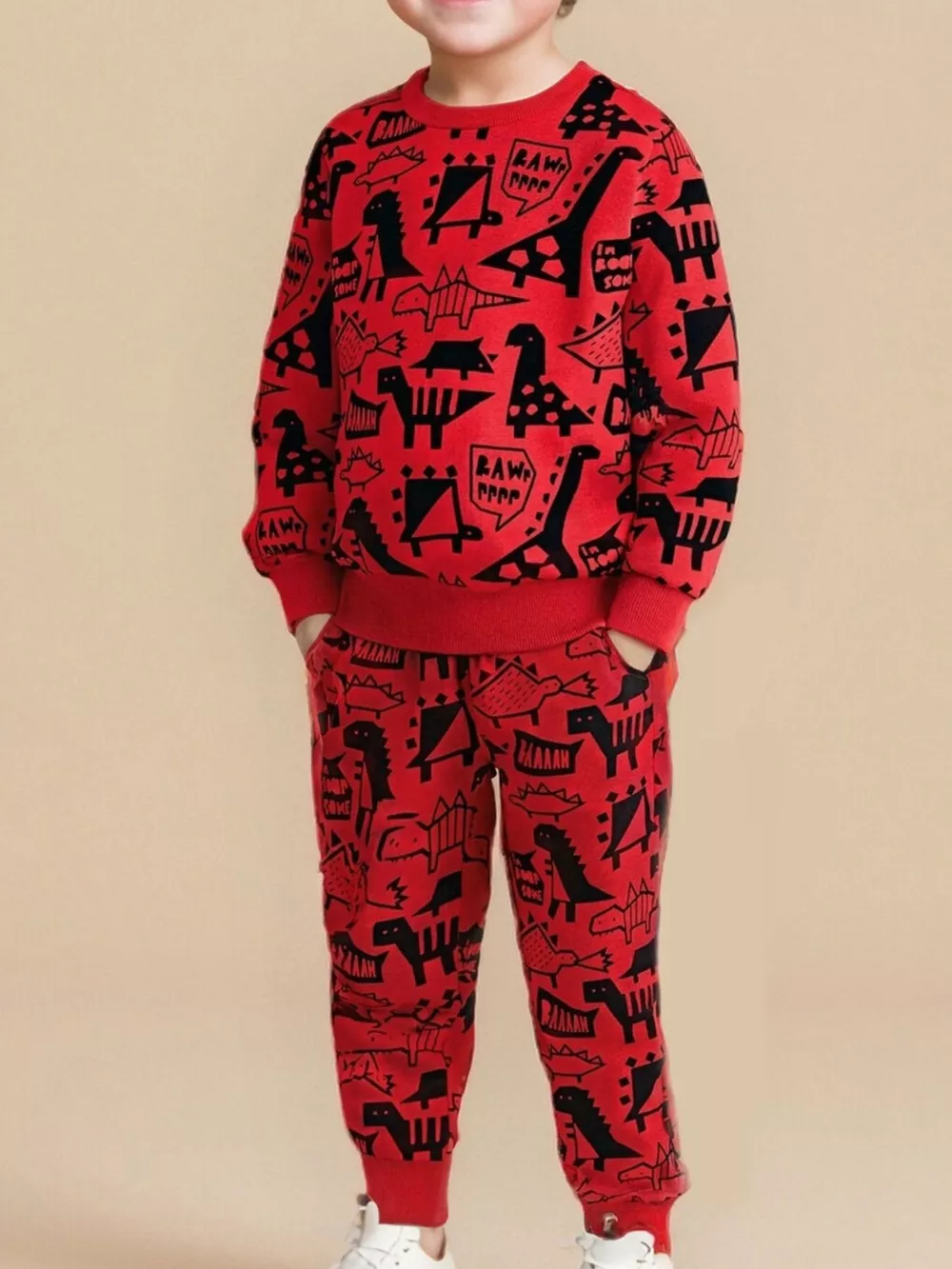 Children's Dinosaur Print Long Sleeve Sweatshirt & Pants Set