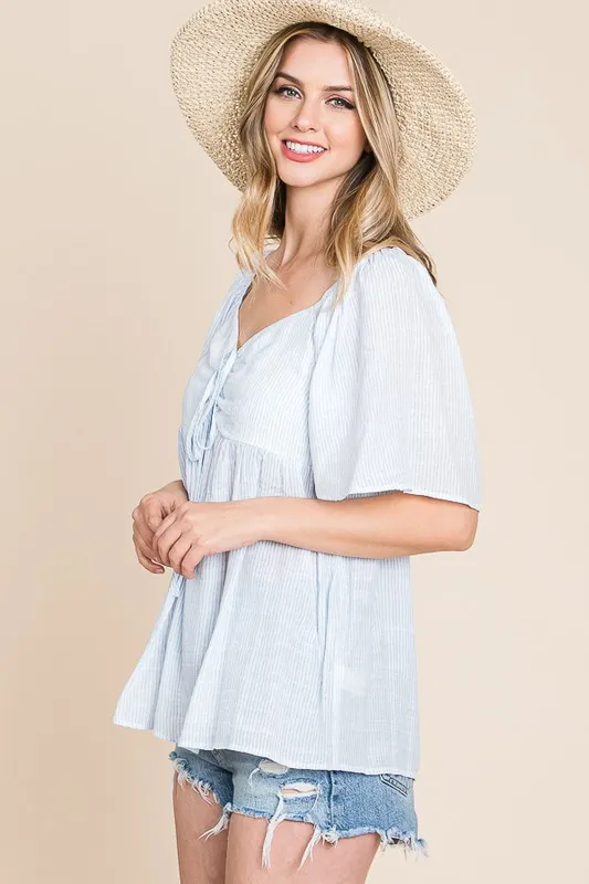 Thin Striped with Tie Front Babydoll Top, image 6
