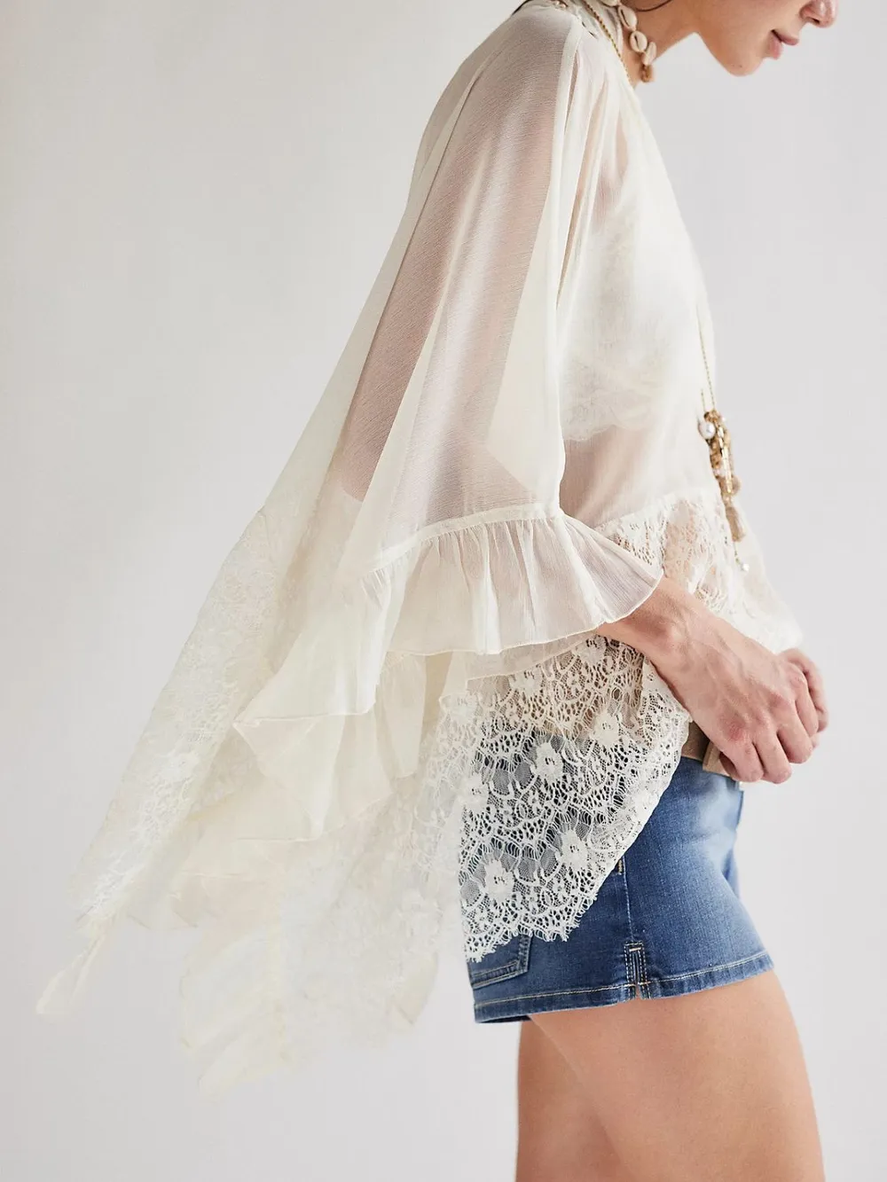 Lace V-Neck Ruffle Long Sleeve Cover-Up, image 7