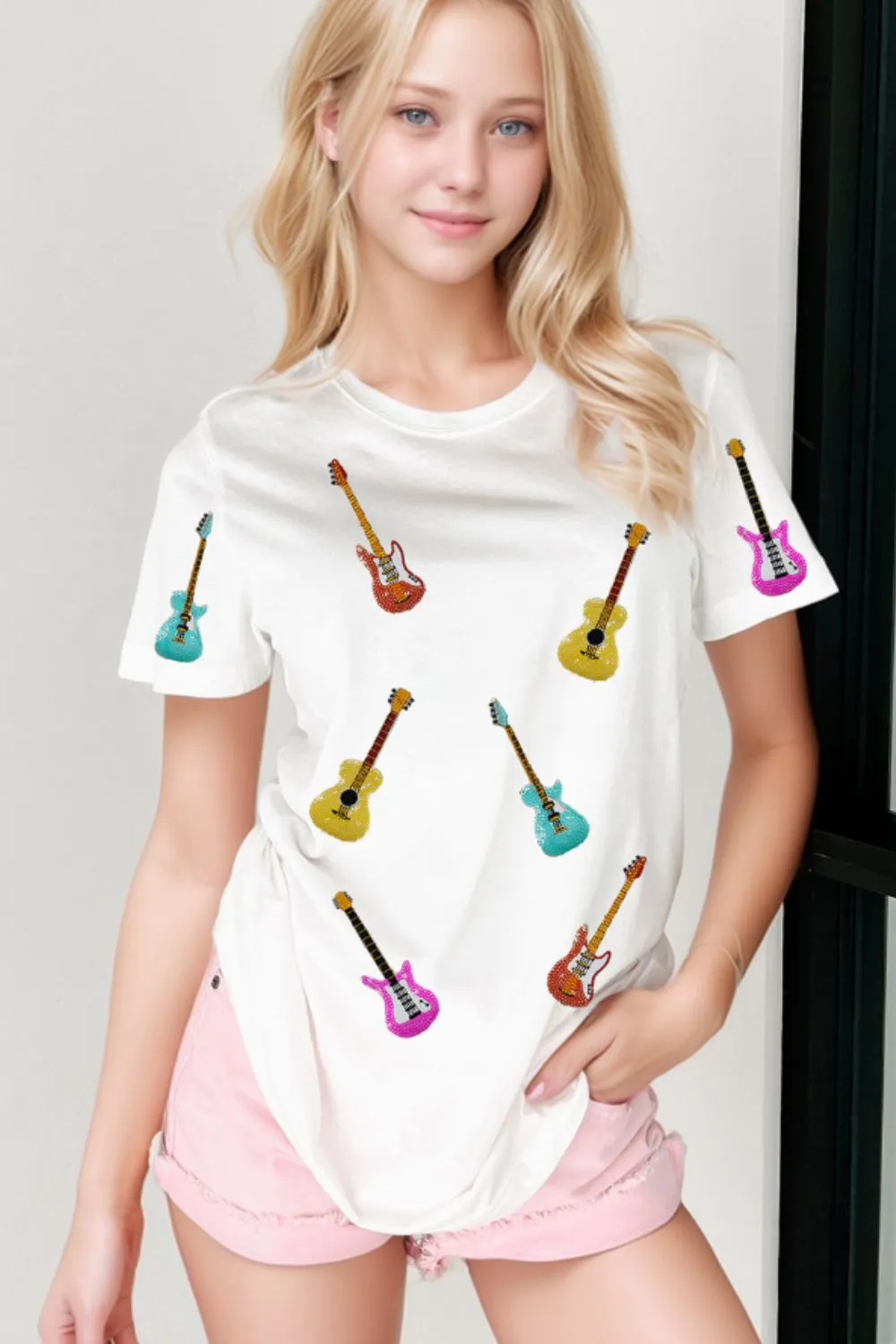 Guitar Crew Neck Short Sleeve T-Shirt, image 3