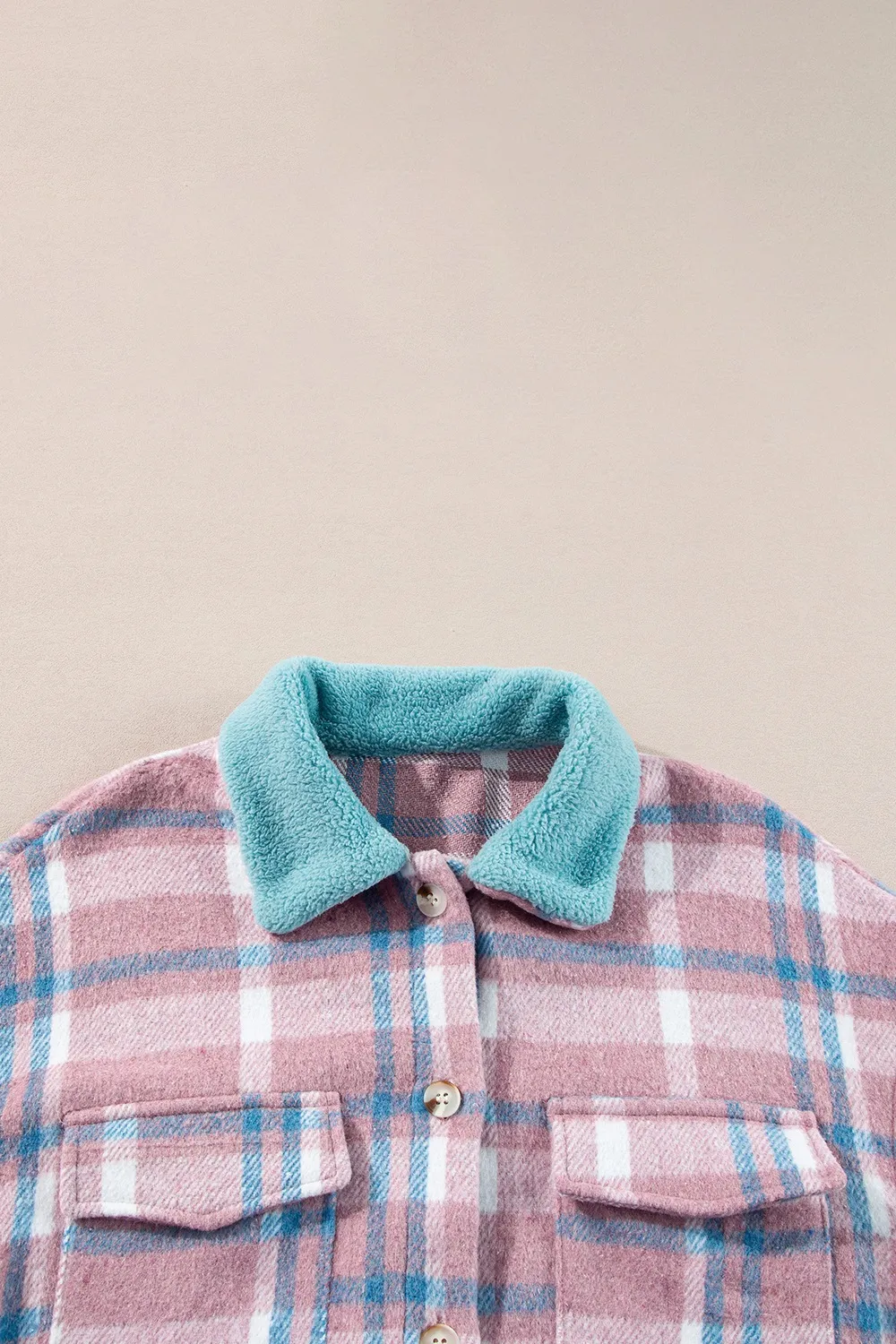 Plaid Collared Neck Flap Pockets Shacket, image 6