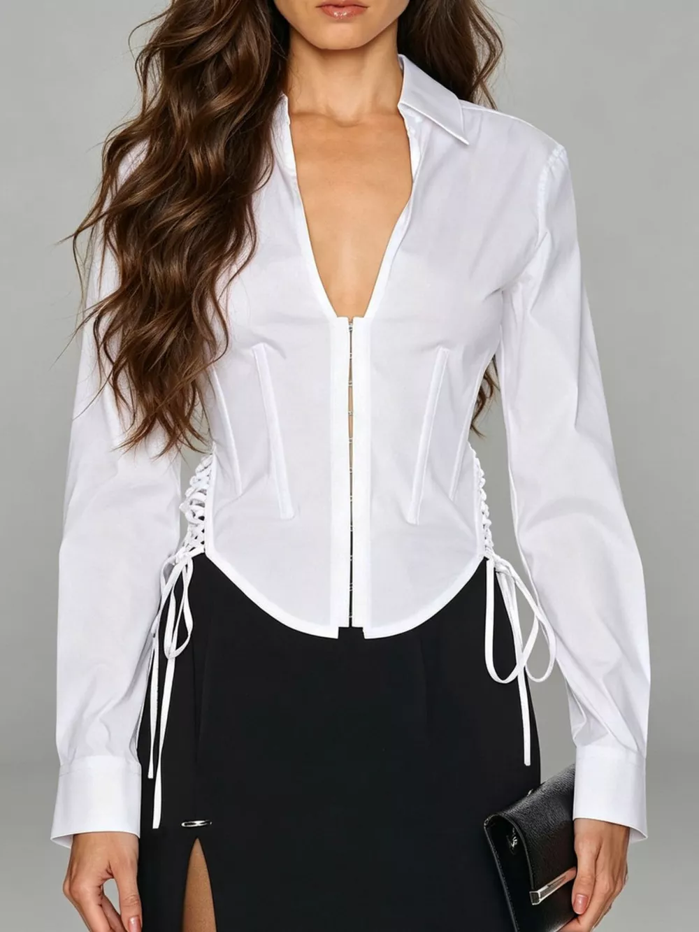 Corset-Style Blouse with Side Lace-Up Detail