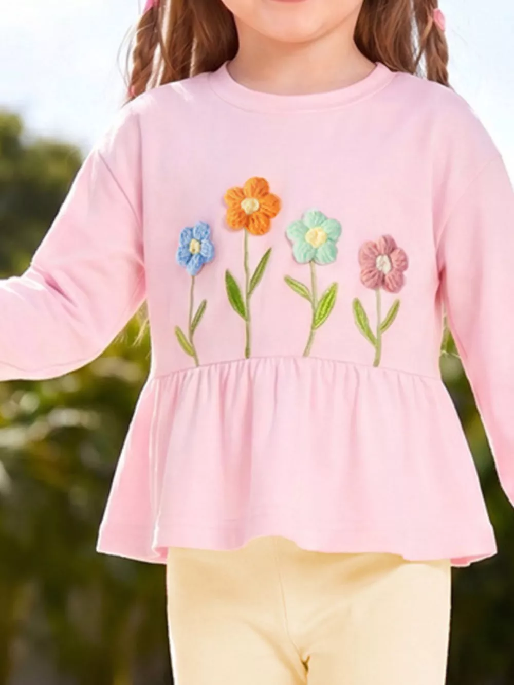 Children's Floral Peplum Top and Leggings Set, image 2