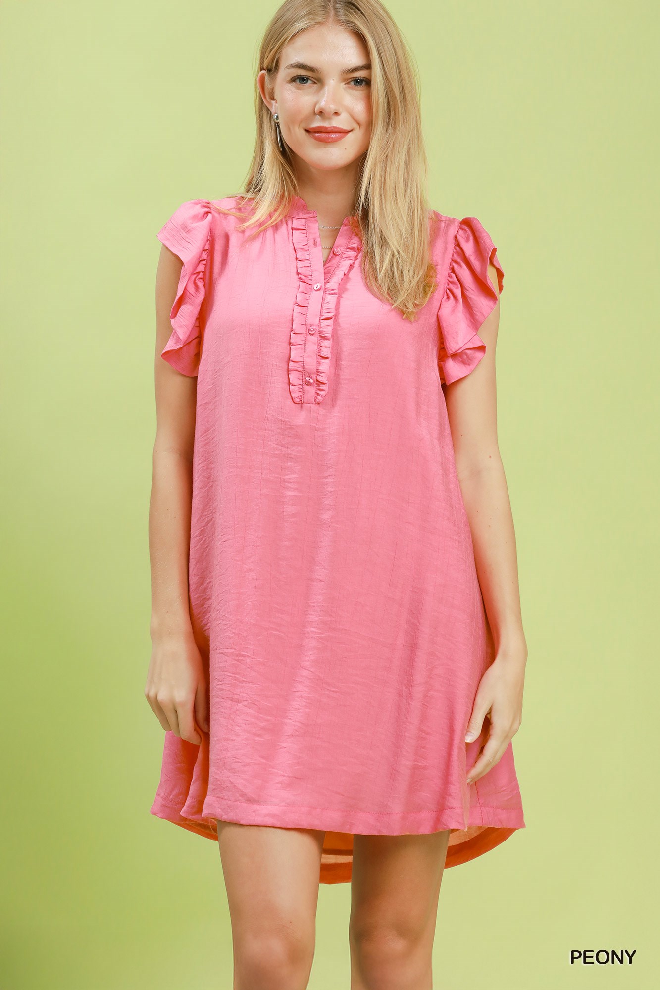 Ruffle Sleeve Henley Shift Dress