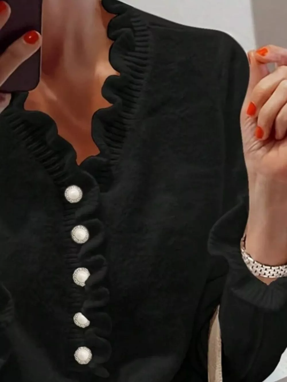 Ruffled Pearl Button Sweater, image 2