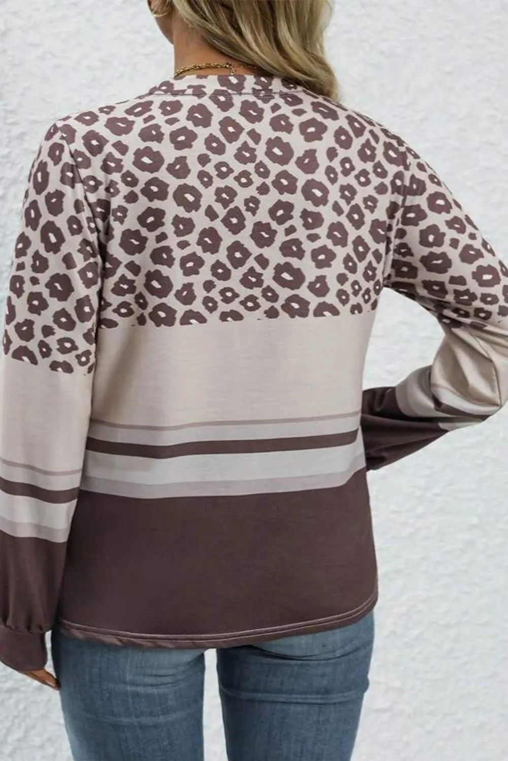 Plus Size Leopard Round Neck Long Sleeve Top, image 2