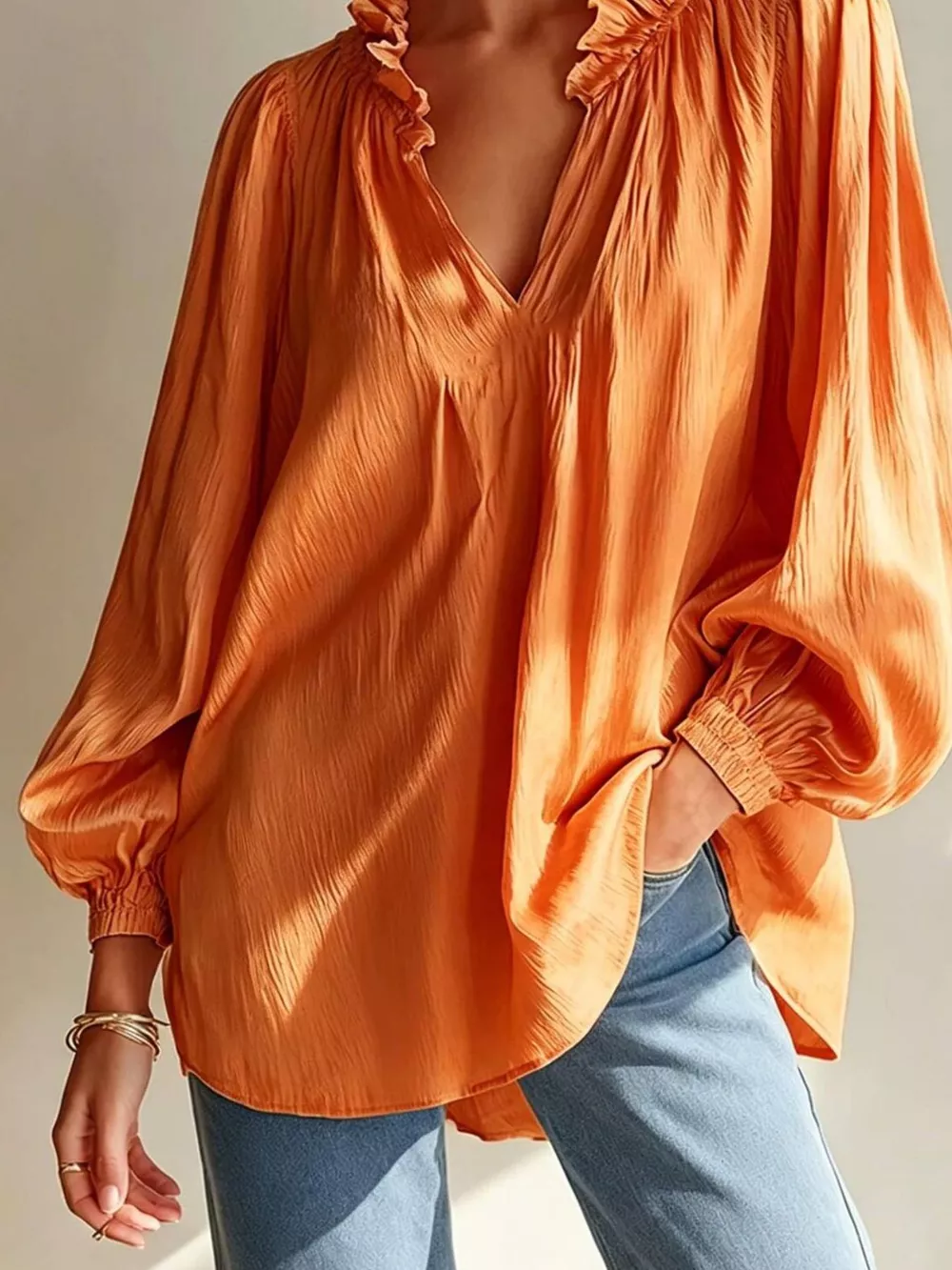 Ruffle Trim Long Sleeves Blouse, image 4