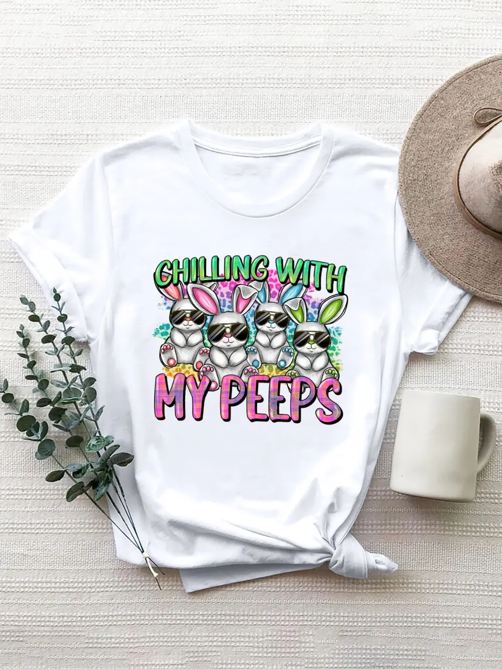 CHILLING WITH MY PEEPS Round Neck T-Shirt, image 7