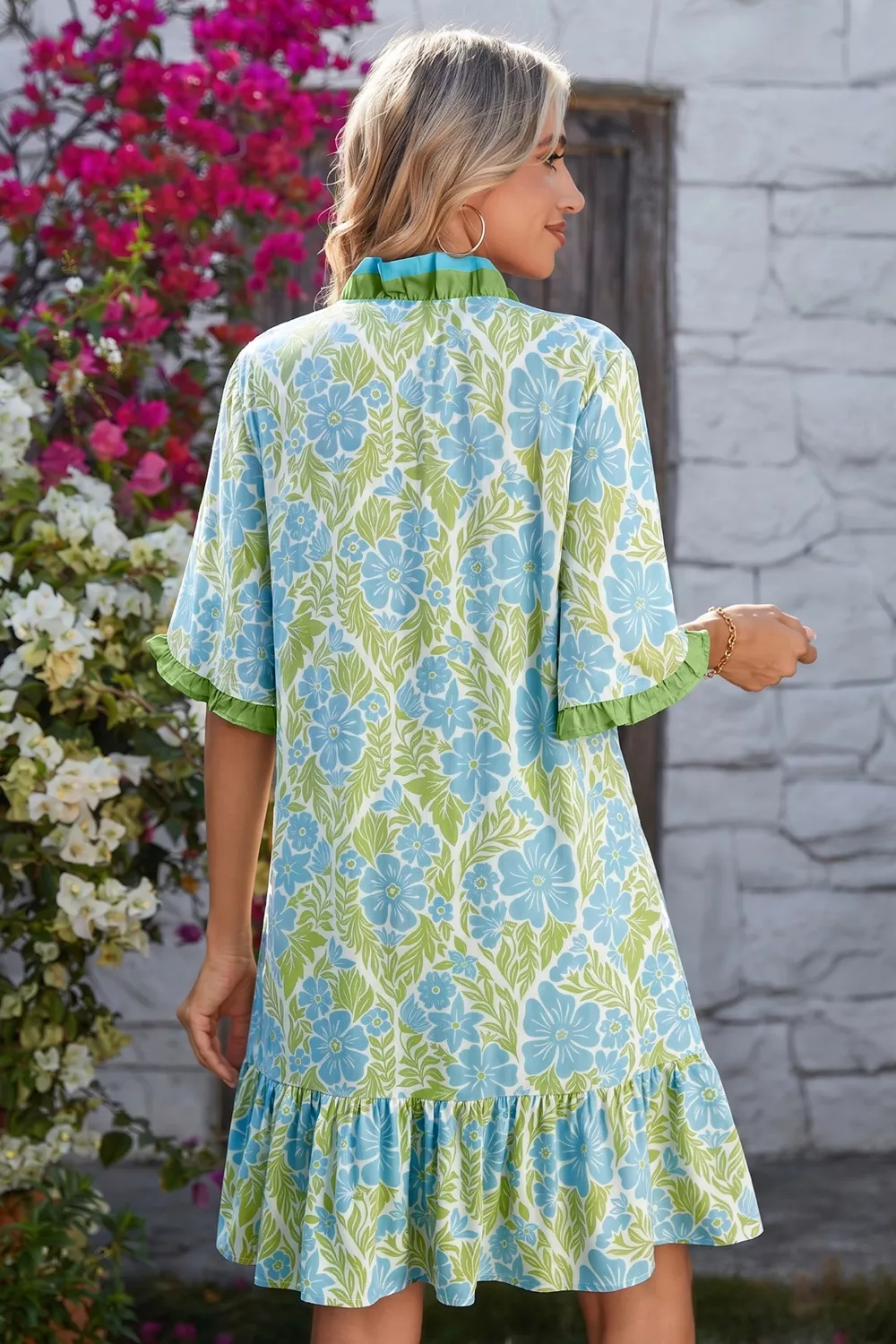 Floral Print Ruffle Hem Button-Up Mini Dress, image 2