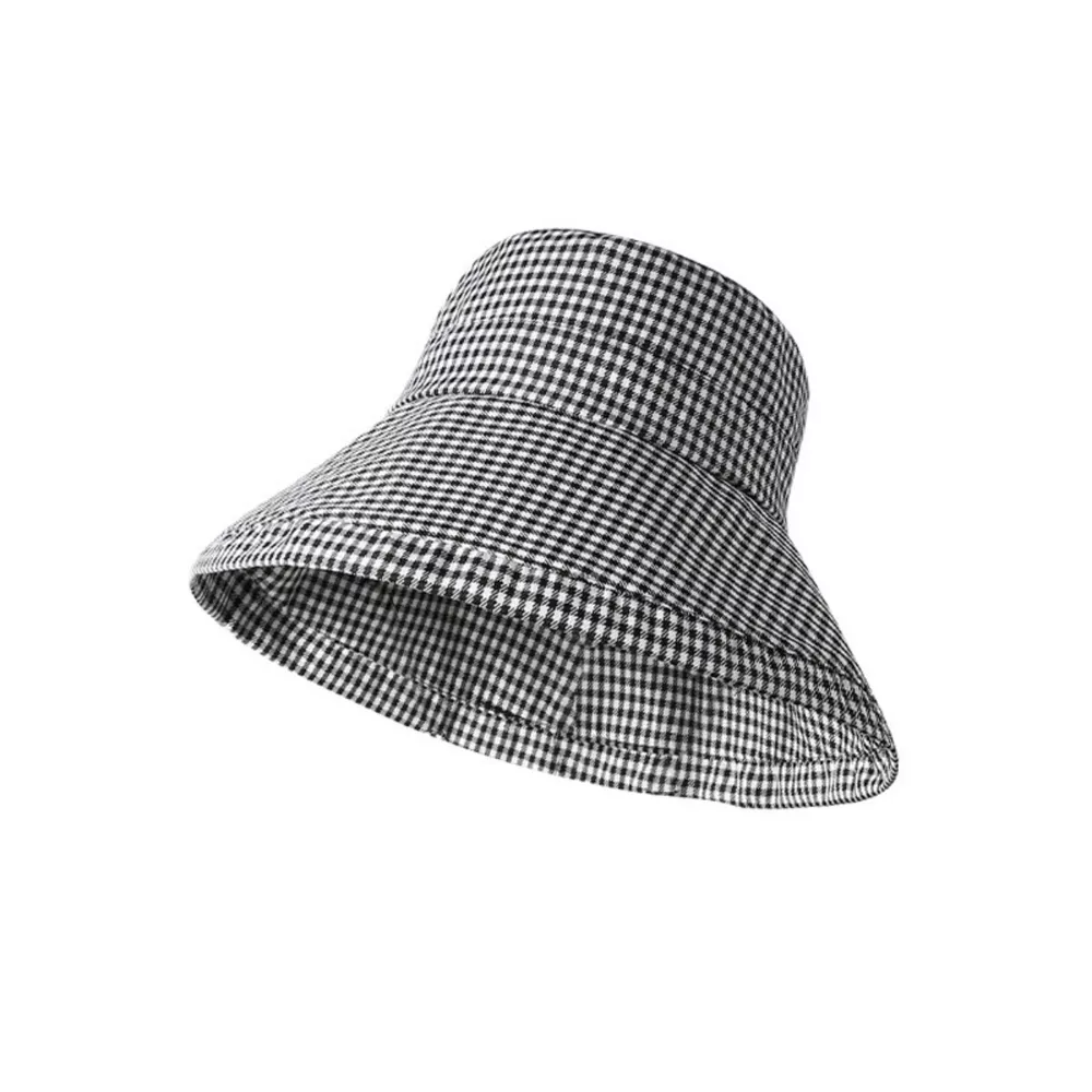 Gingham Pattern Wide Brim Bucket Hat, image 5