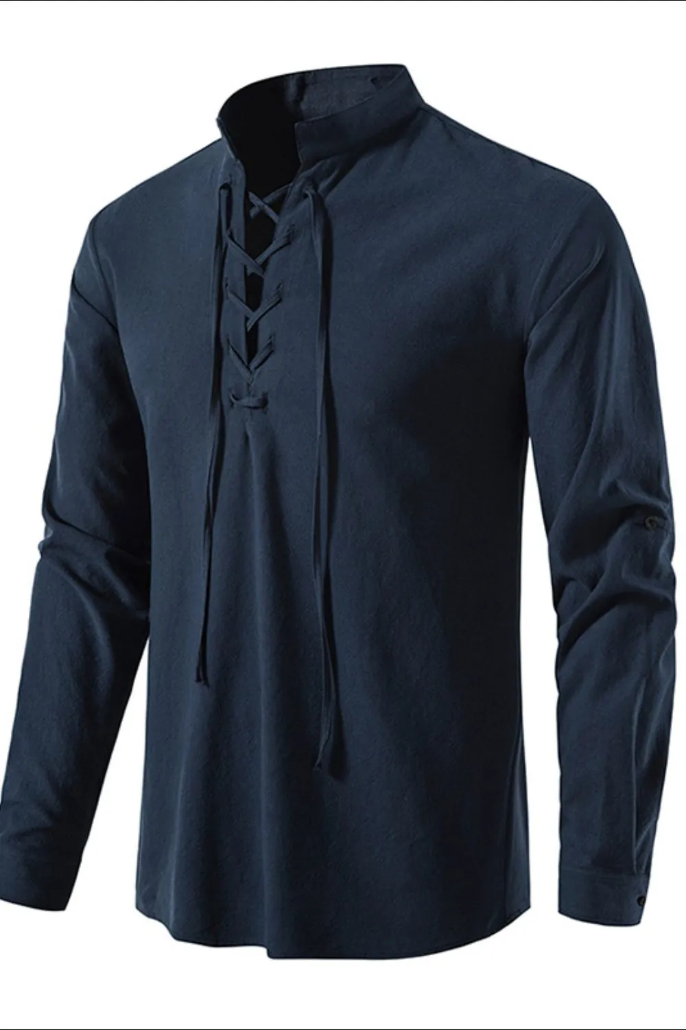 Men's Lace Up Long Sleeve Polo, image 7
