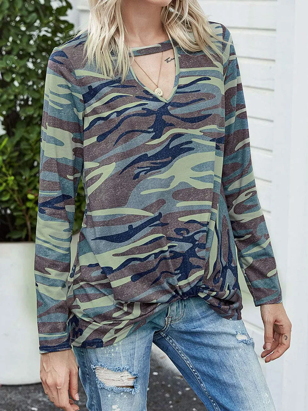 Cutout Round Neck Long Sleeve T-Shirt, image 13