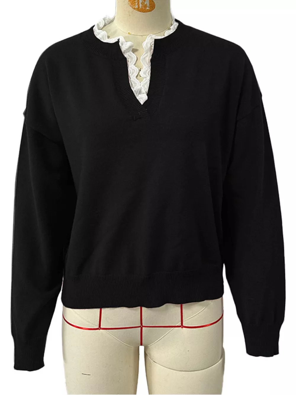 Lace Trim Dropped Shoulder Sweater, image 10