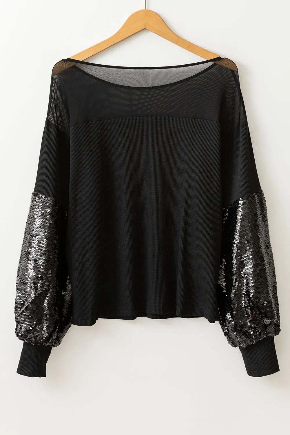 Sequin Boat Neck Long Sleeve Blouse, image 3