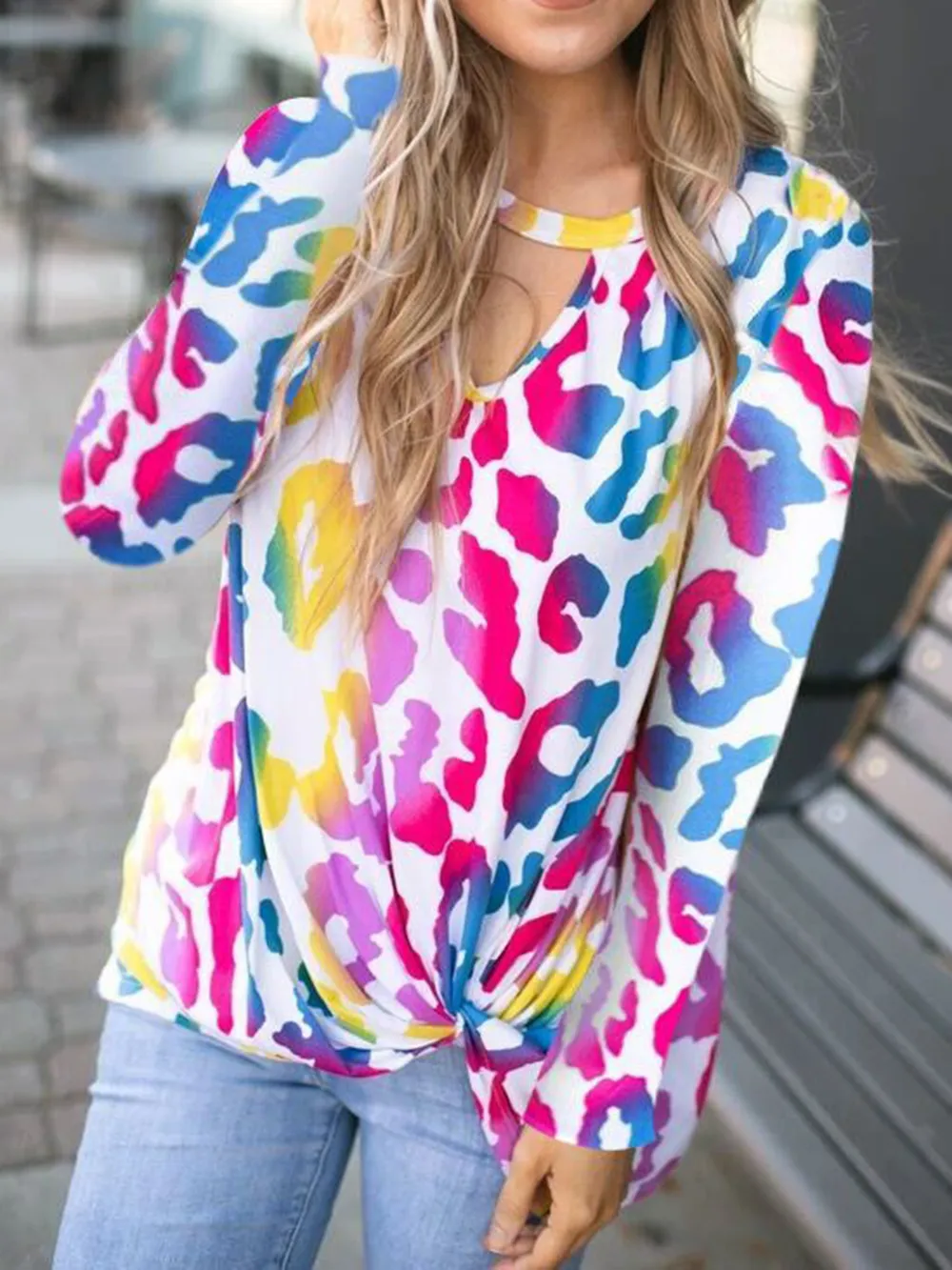 Cutout Round Neck Long Sleeve T-Shirt, image 16