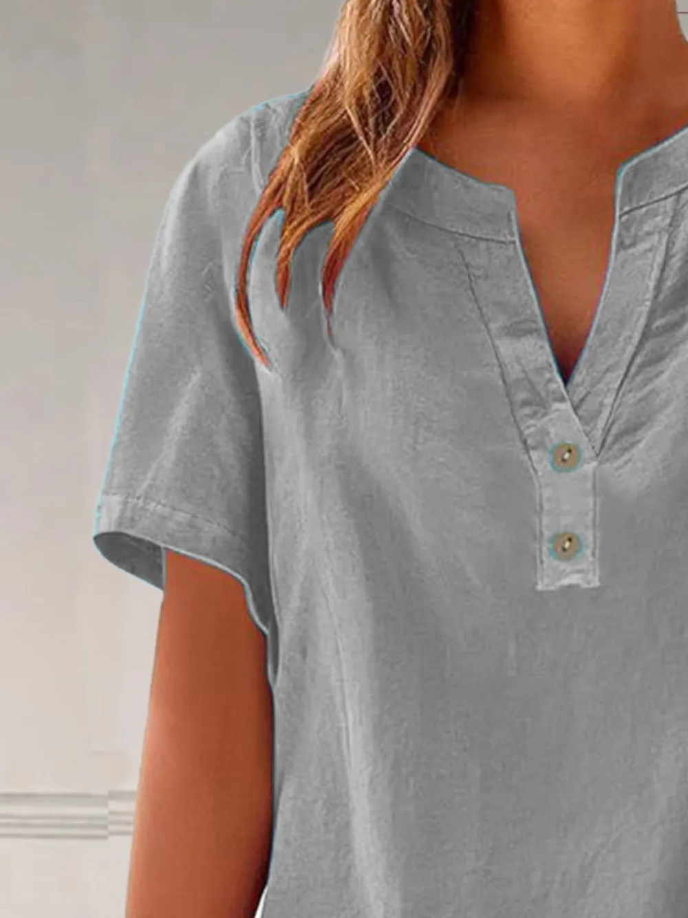Full Size Notched Short Sleeve Blouse Plus Size, image 18