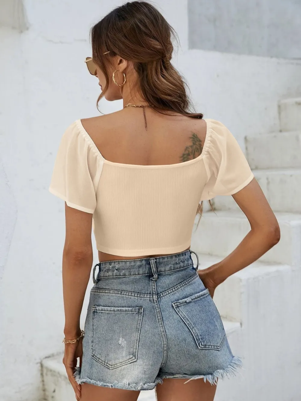 Drawstring Short Sleeve Crop Top, image 9