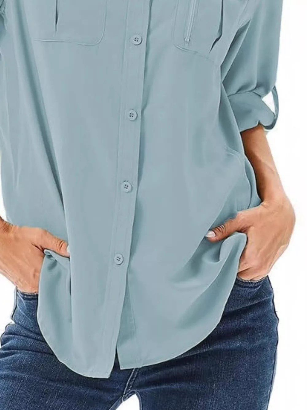 Full Size Roll-Up Sleeve Button Up Shirt Plus Size, image 10