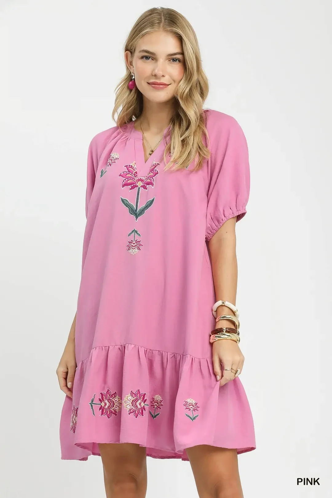 Embroidered Floral Babydoll Dress
