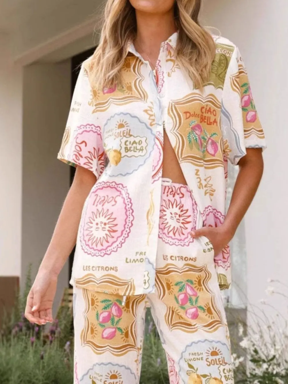 Printed Button Up Shirt and Pants Set, image 5