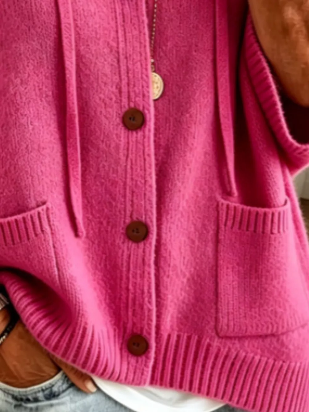 Full Size Casual Hooded Button-Down Knit Cardigan with Pockets Plus Size, image 27