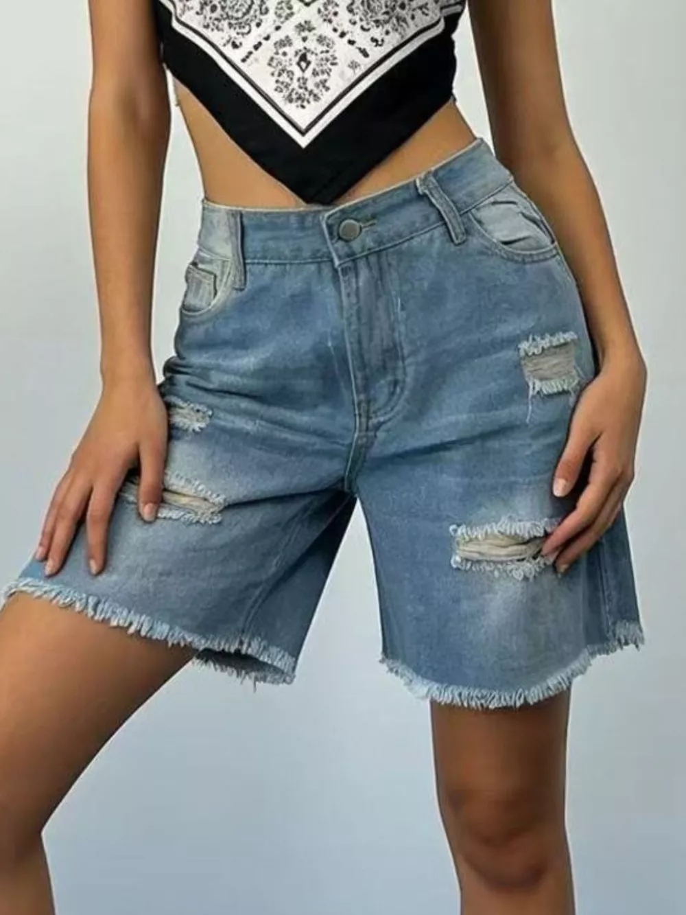 Full Size Ripped Frayed Hem Denim Shorts Plus Size, image 7