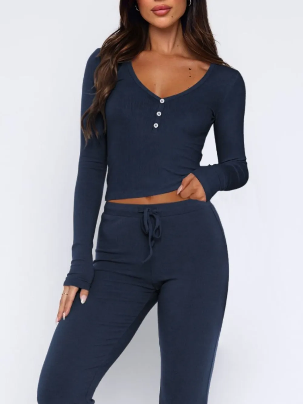 V-Neck Long Sleeve Top and Pants Set, image 7