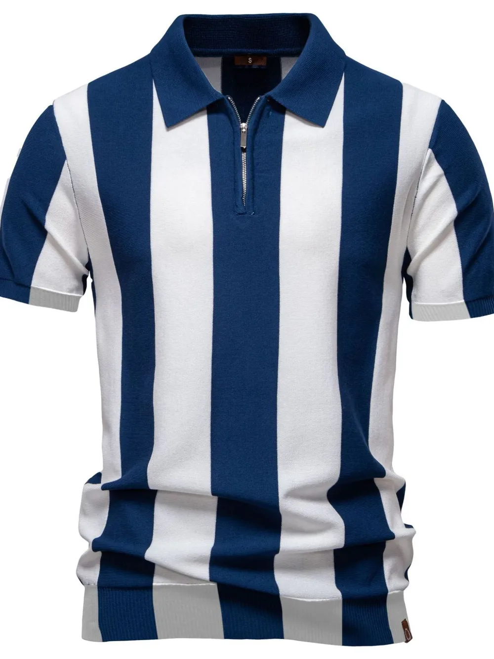 Men's Classic Striped Zip Collar Polo Shirt, image 2