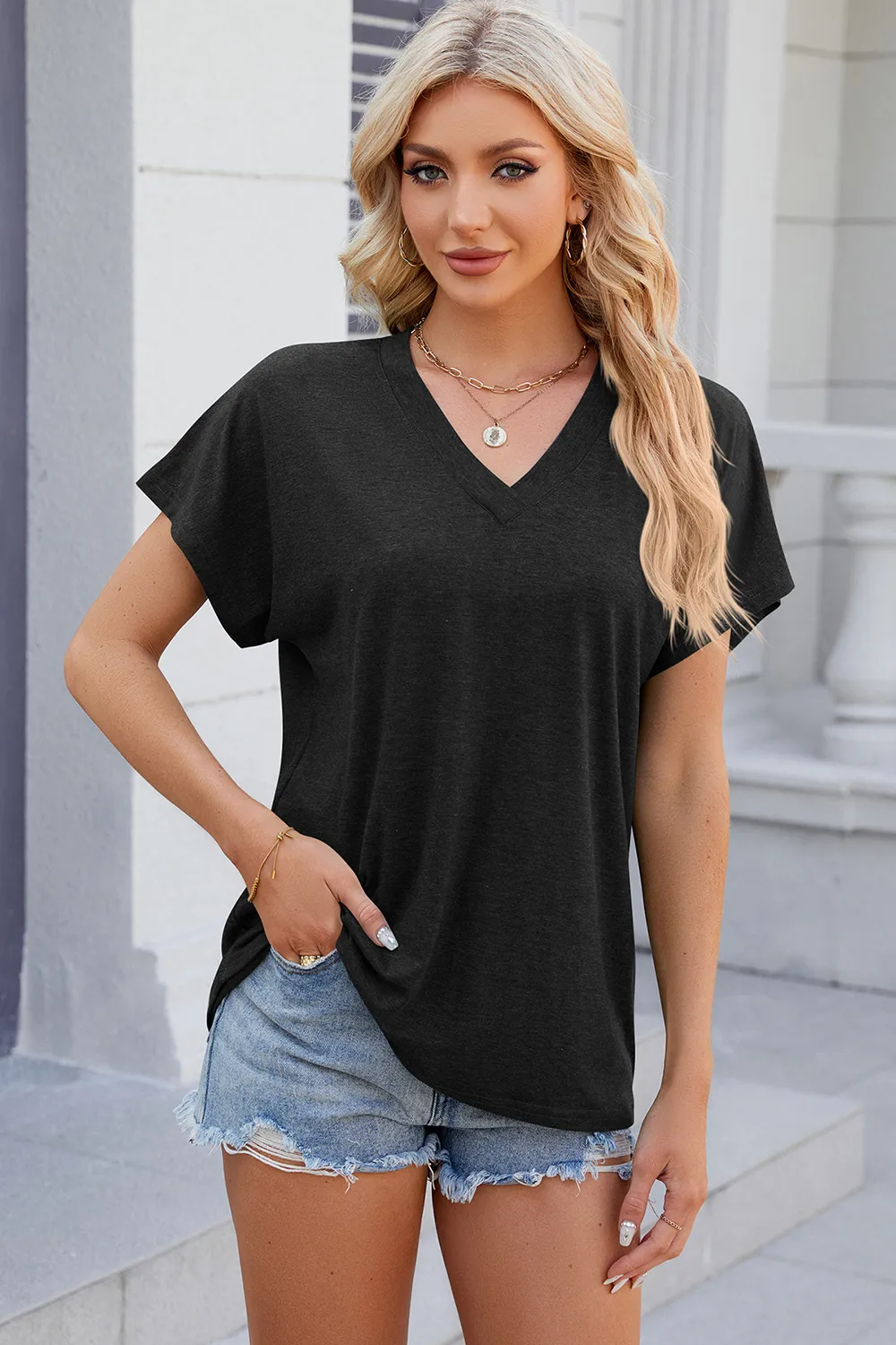 V-Neck Short Sleeve T-Shirt, image 12