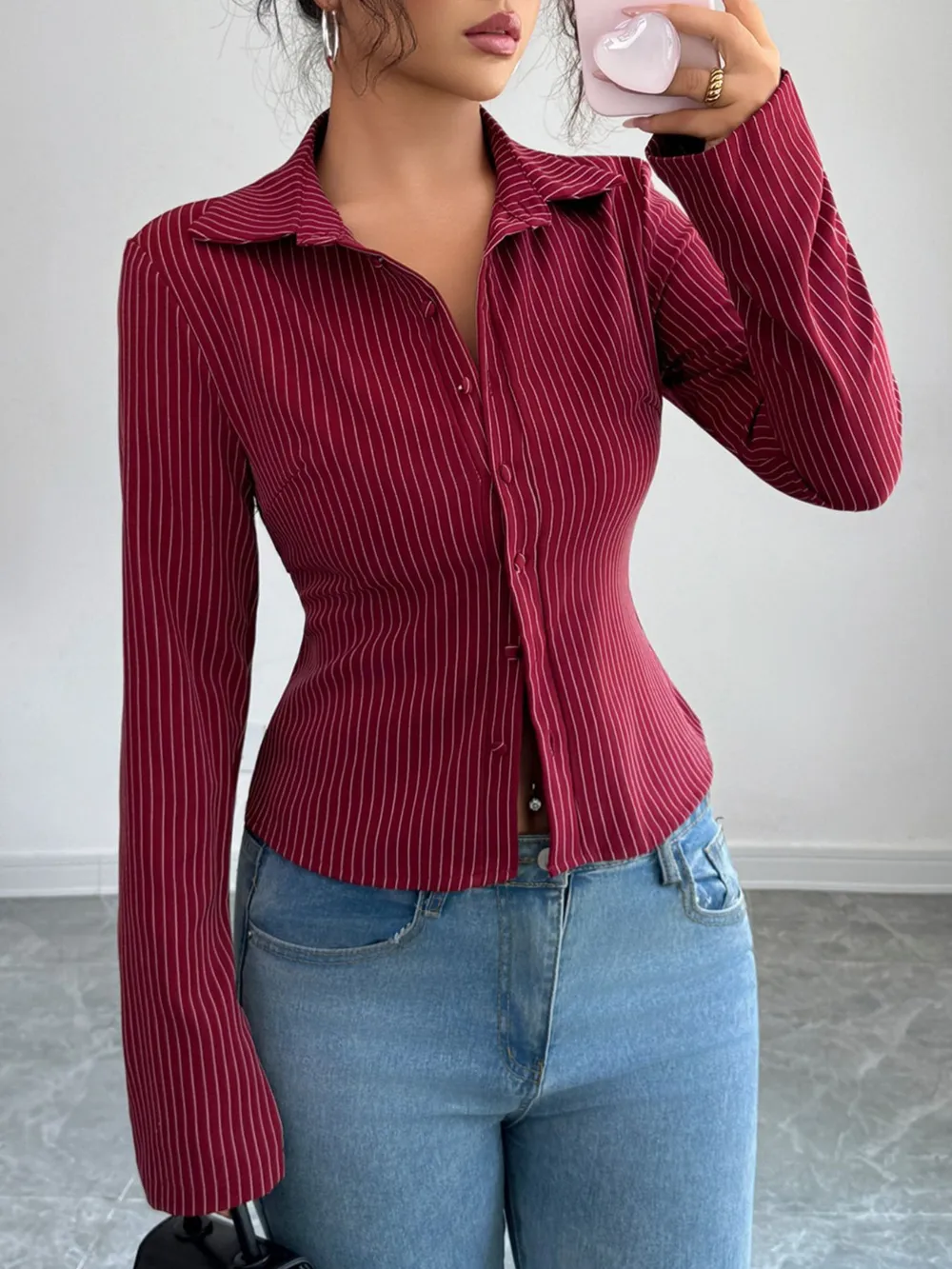 Striped Button-Up Fitted Shirt, image 3