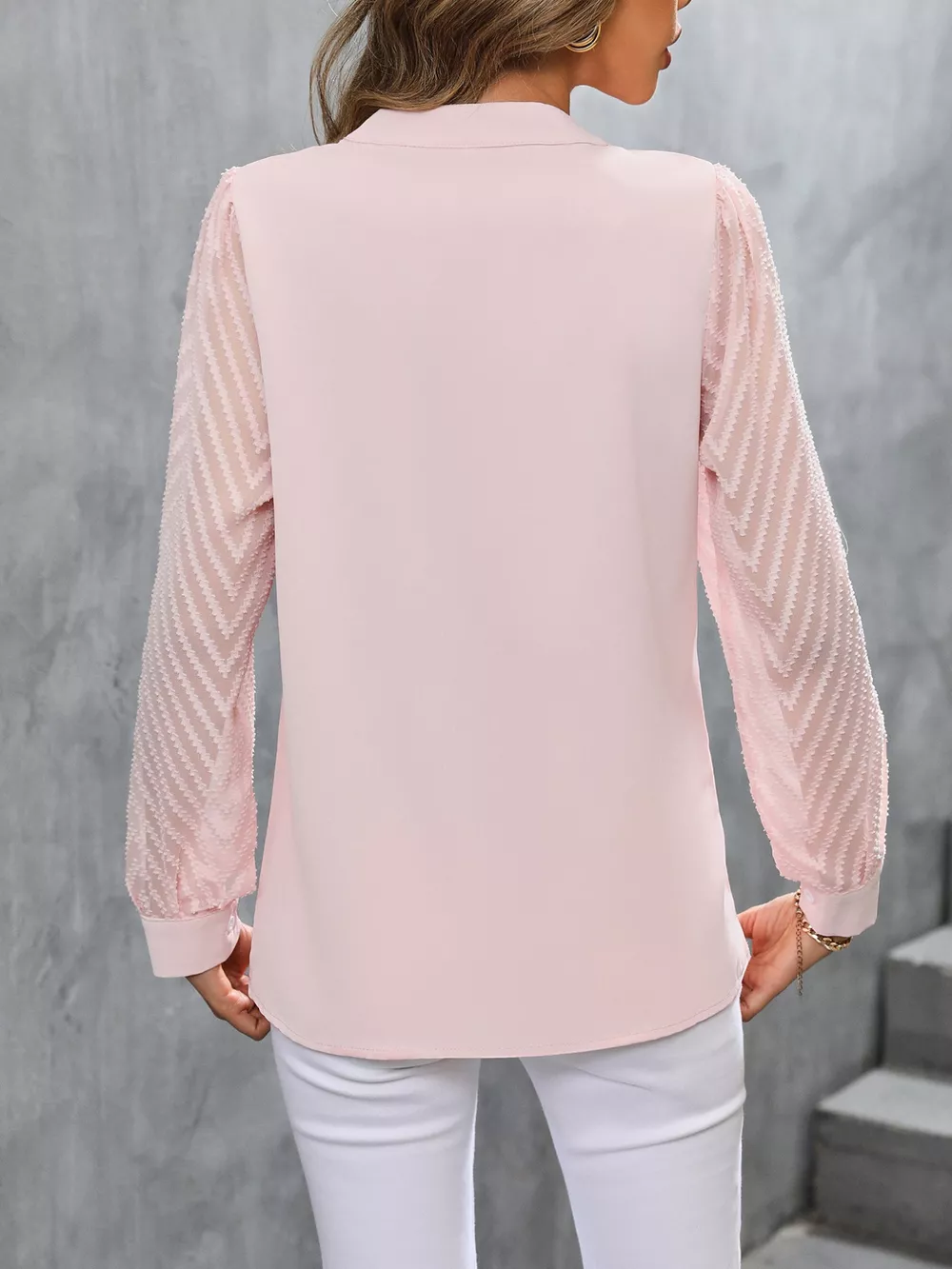 Sheer Sleeve V-Neck Blouse, image 5