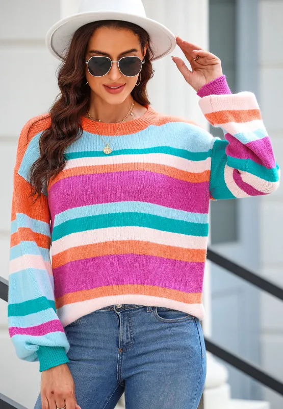 Striped Round Neck Drop Shoulder Sweater, image 9