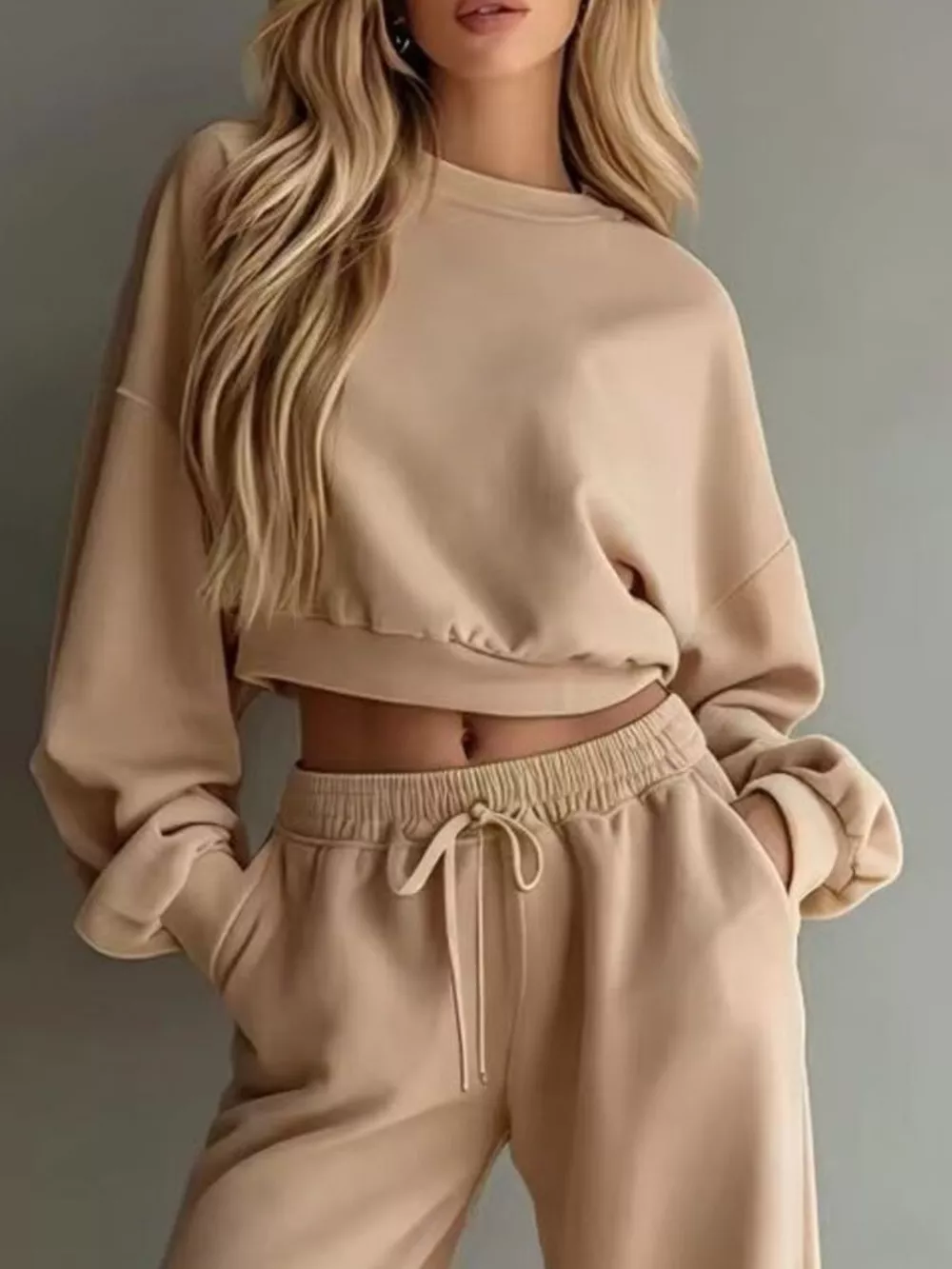 Round Neck Cropped Sweatshirt and Wide-Leg Pants, image 14