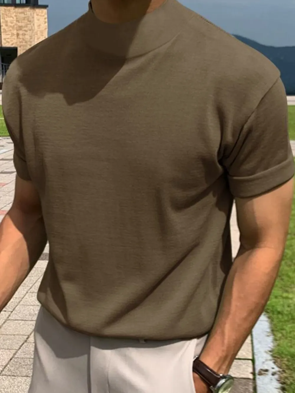 Men's Full Size Mock Neck Short Sleeve T-Shirt Plus Size, image 3