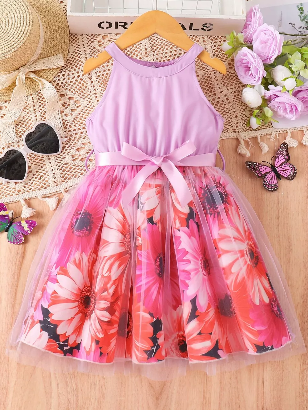 Children's Floral Print Sleeveless Dress, image 2