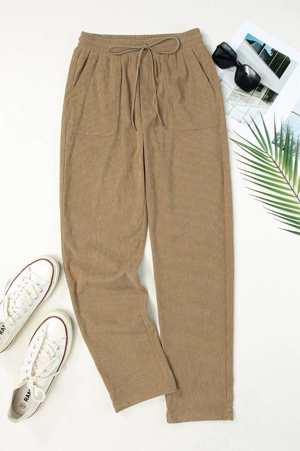 Drawstring Straight Pants with Pockets, image 11