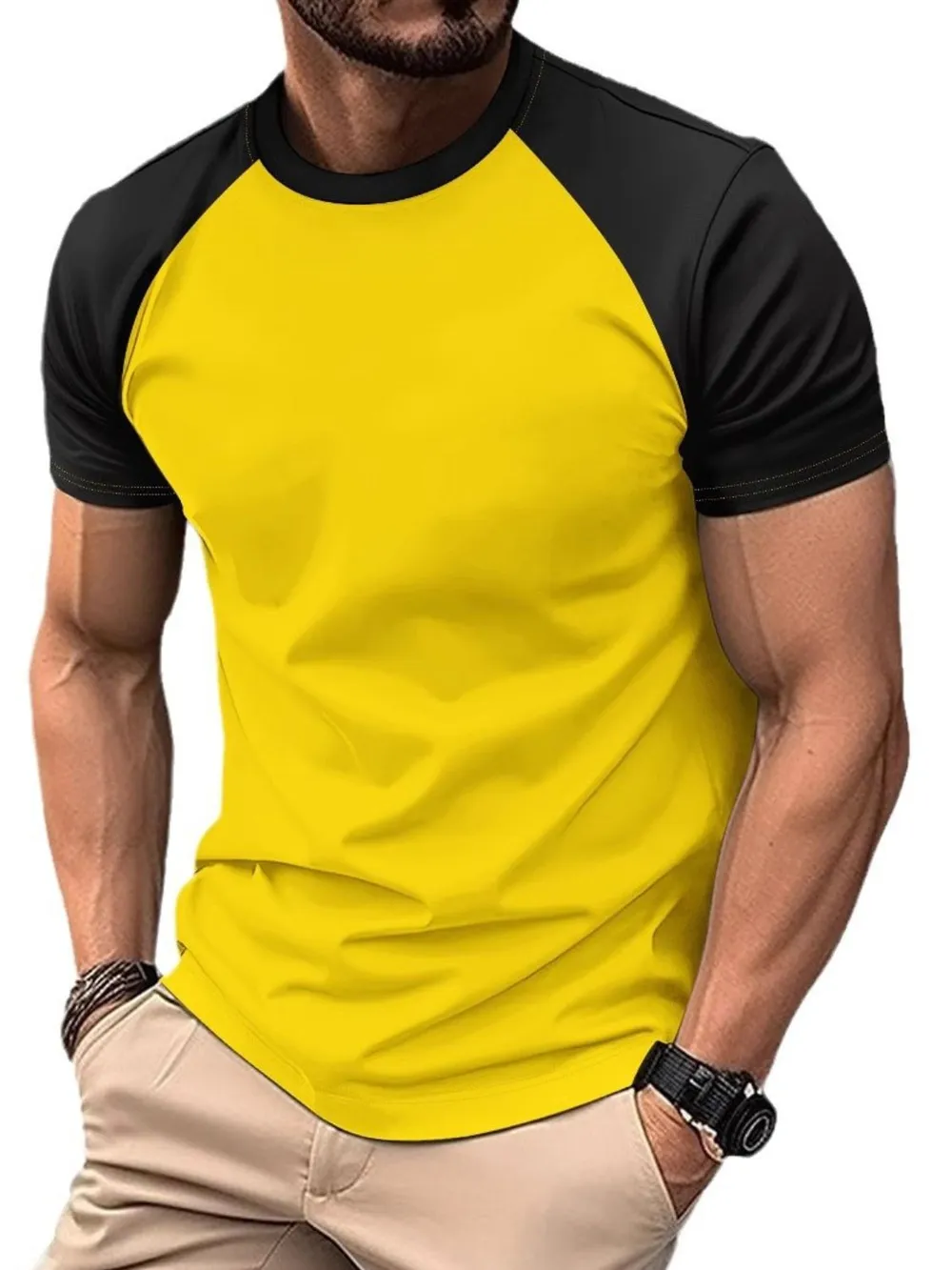 Men's Full Size Round Neck Contrast T-Shirt Plus Size, image 5